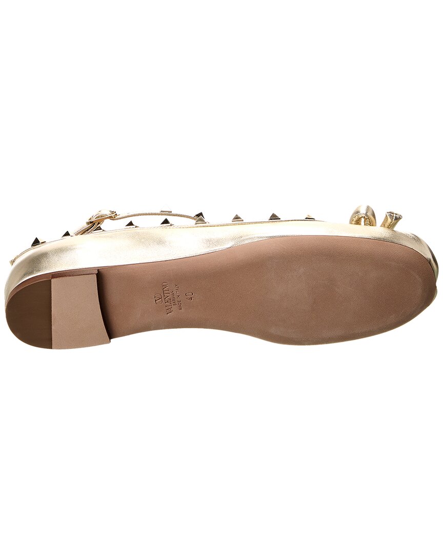 Valentino Rockstud Leather Ankle Strap Ballerina Flat