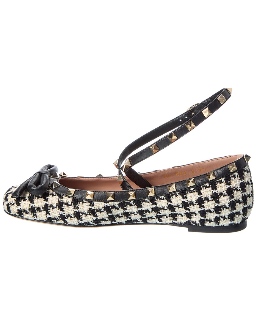 Valentino Rockstud Tweed & Leather Flat