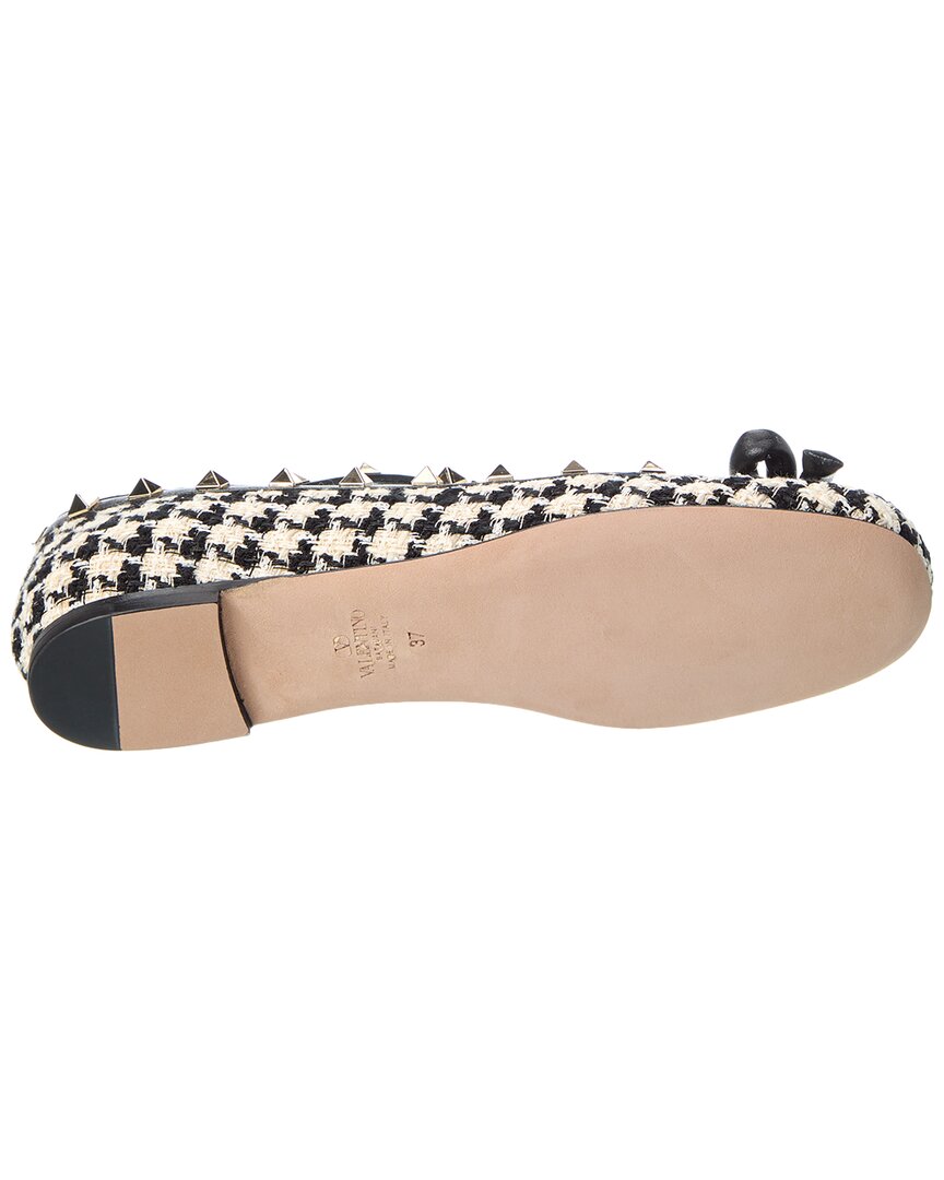 Valentino Rockstud Tweed & Leather Flat