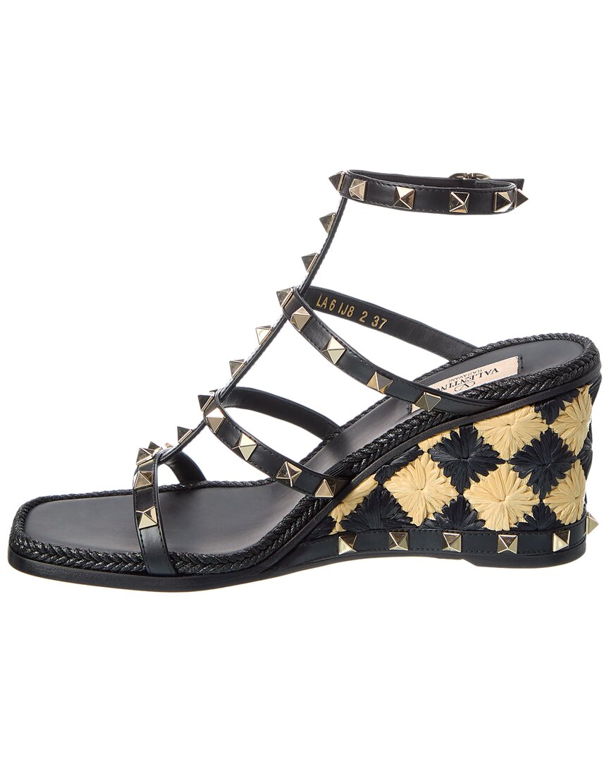 Valentino Rockstud Caged 90 Leather Ankle Strap Wedge Sandal