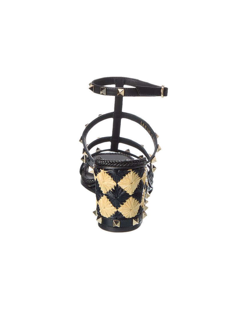 Valentino Rockstud Caged 90 Leather Ankle Strap Wedge Sandal