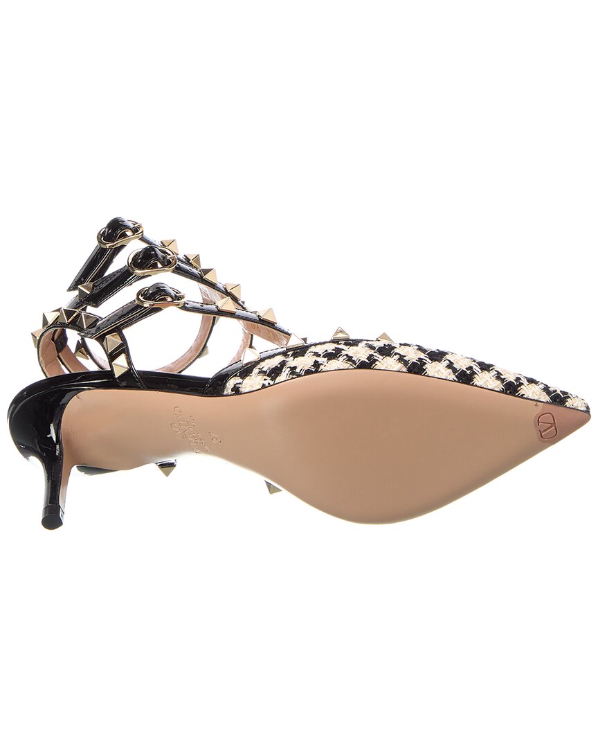 Valentino Rockstud Caged 65 Tweed & Patent Ankle Strap Pump