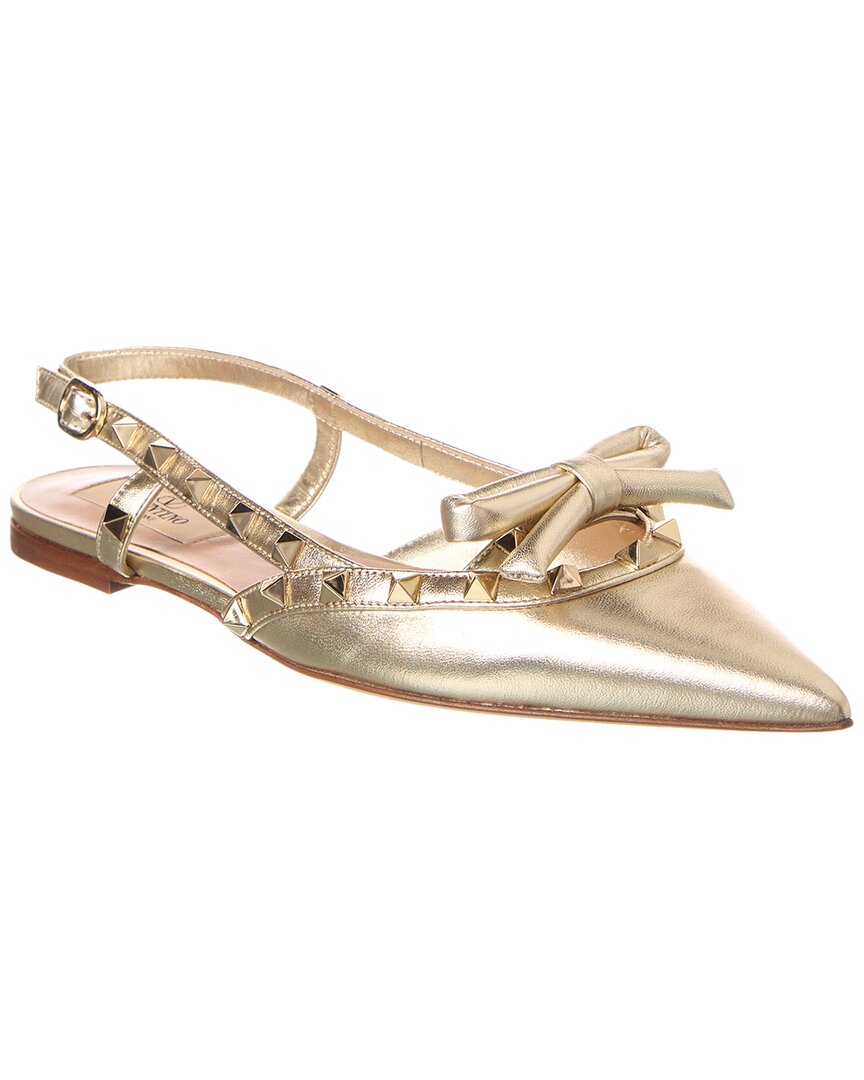 Valentino Rockstud Bow Leather Slingback Ballerina Flat Grey Multi