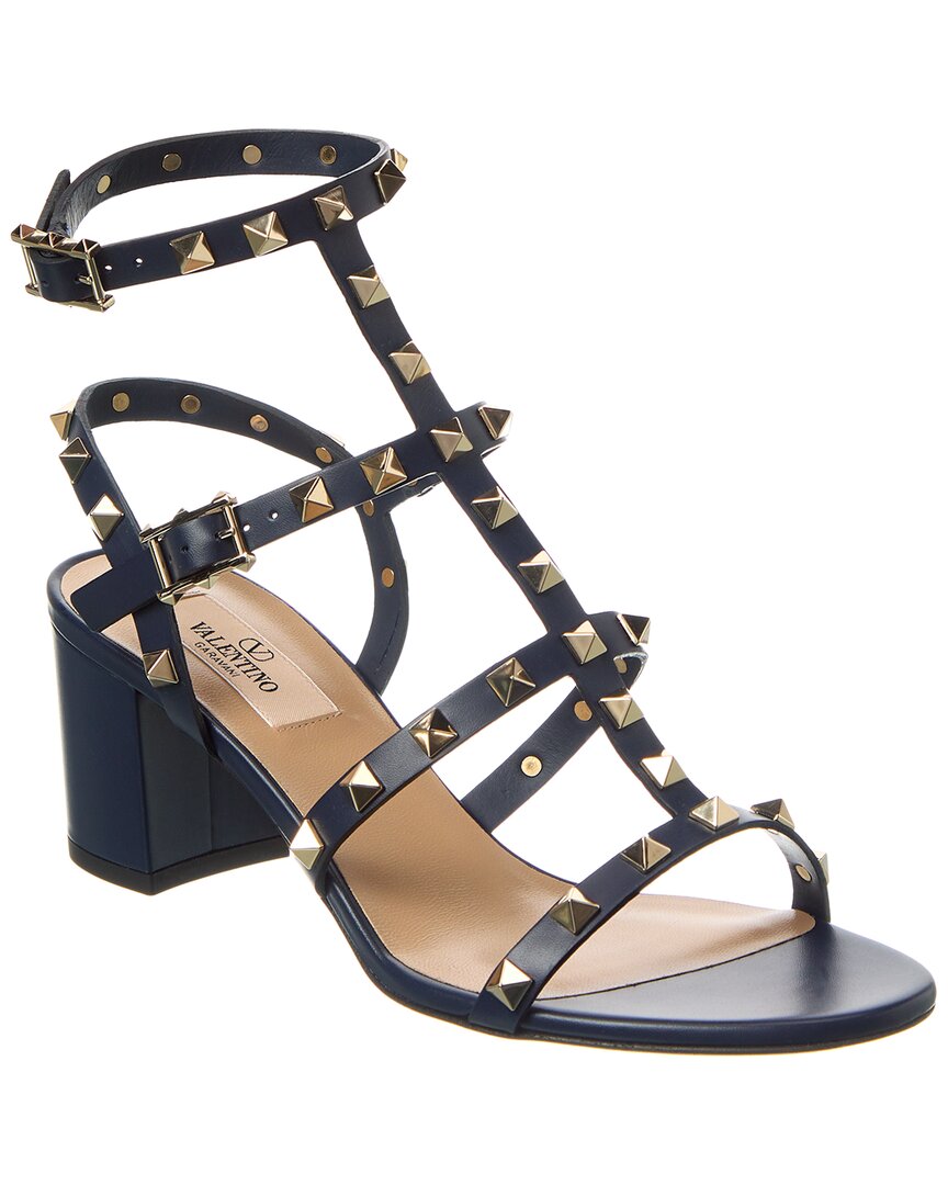 Valentino Rockstud Caged 60 Leather Ankle Strap Sandal Blue