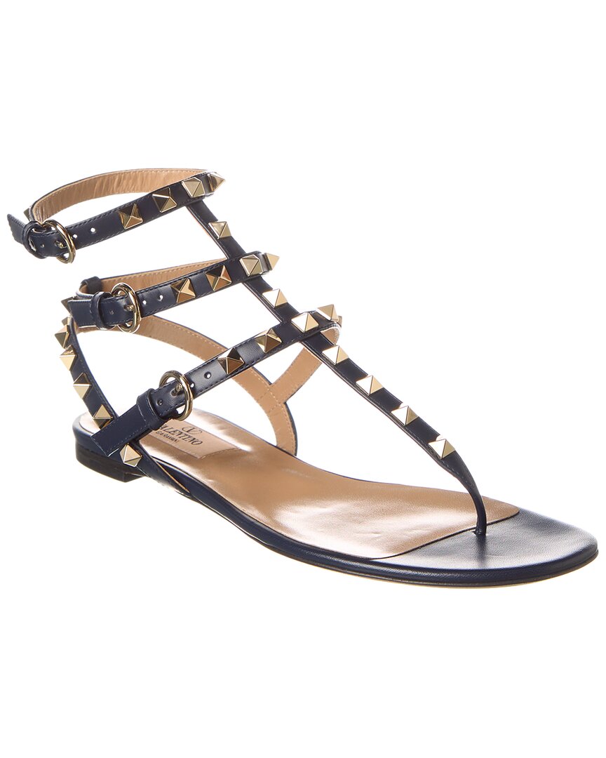 Valentino Rockstud Caged Leather Ankle Strap Sandal Blue