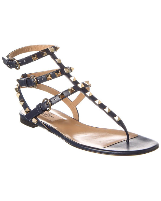 Valentino Rockstud Caged Leather Ankle Strap Sandal Blue