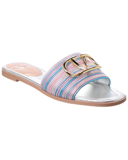 Valentino Vlogo Signature Leather Sandal Silver