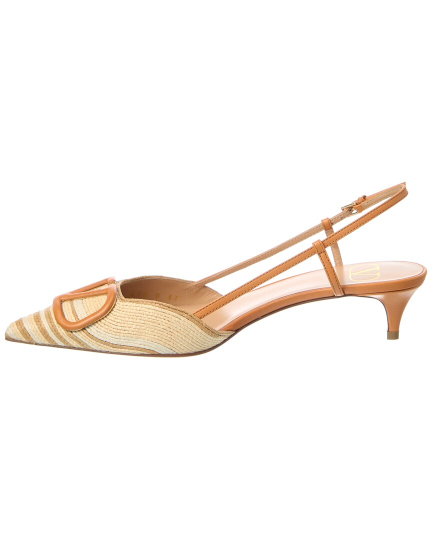 Valentino Vlogo 40 Raffia & Leather Slingback Pump