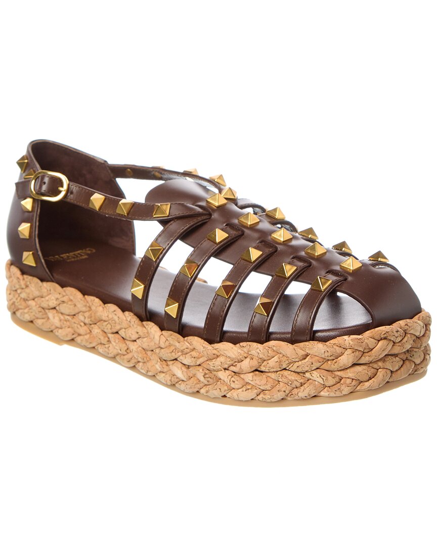 Valentino Rockstud 30 Leather Platform Sandal Brown Multi