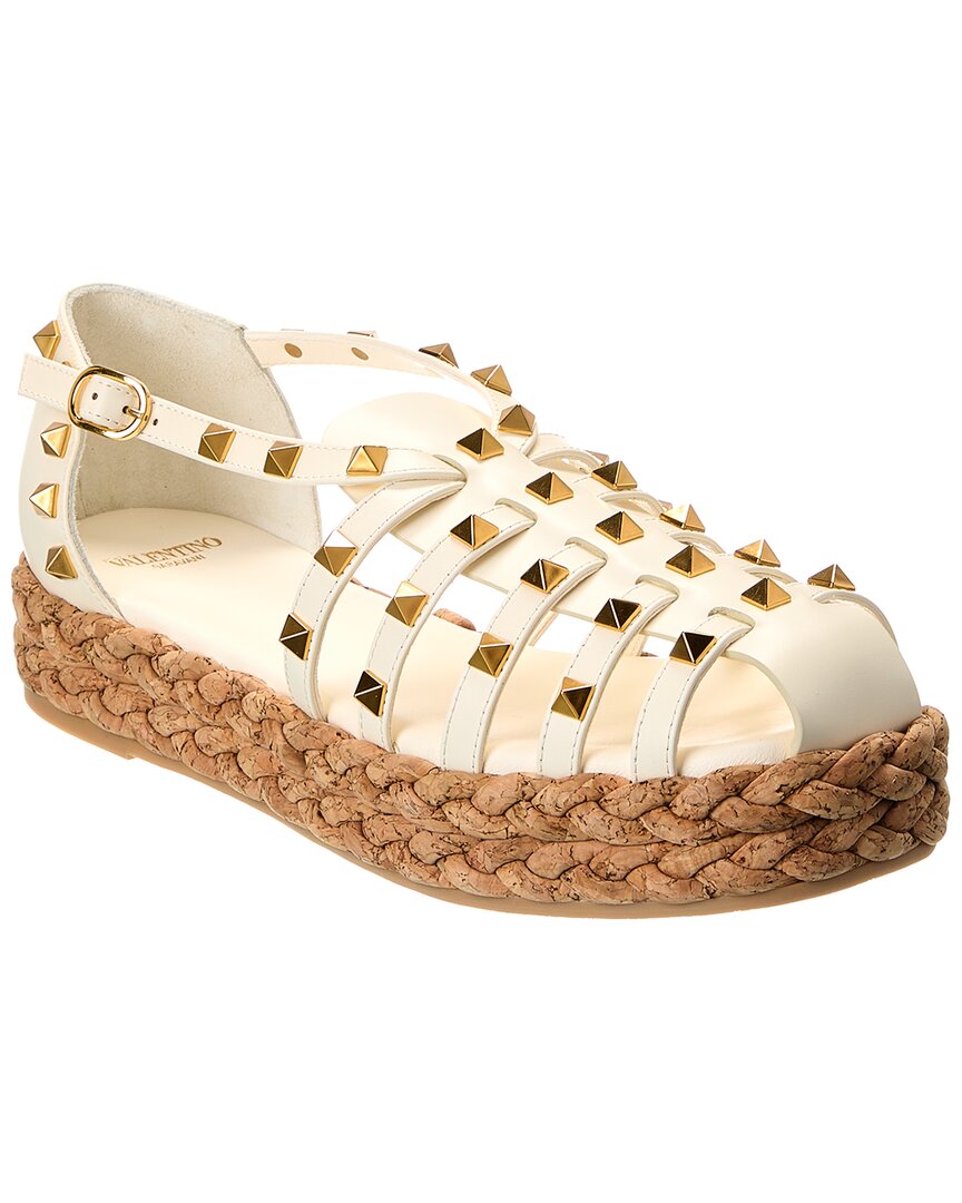 Valentino Rockstud 30 Leather Platform Sandal White