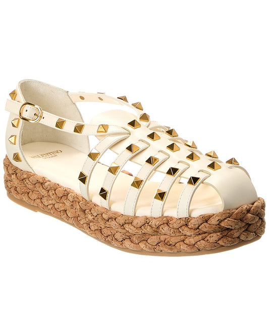 Valentino Rockstud 30 Leather Platform Sandal White