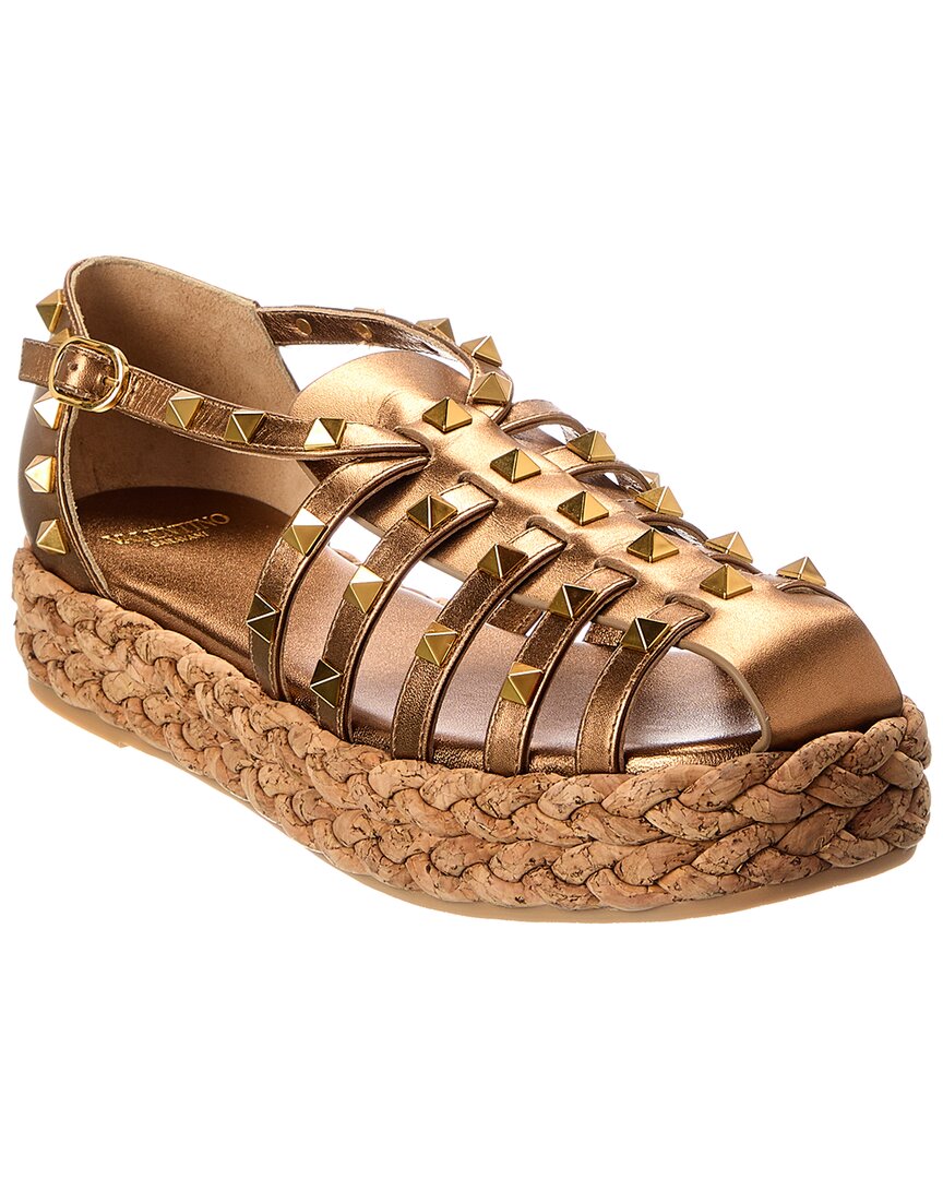 Valentino Rockstud 30 Leather Platform Sandal Gold