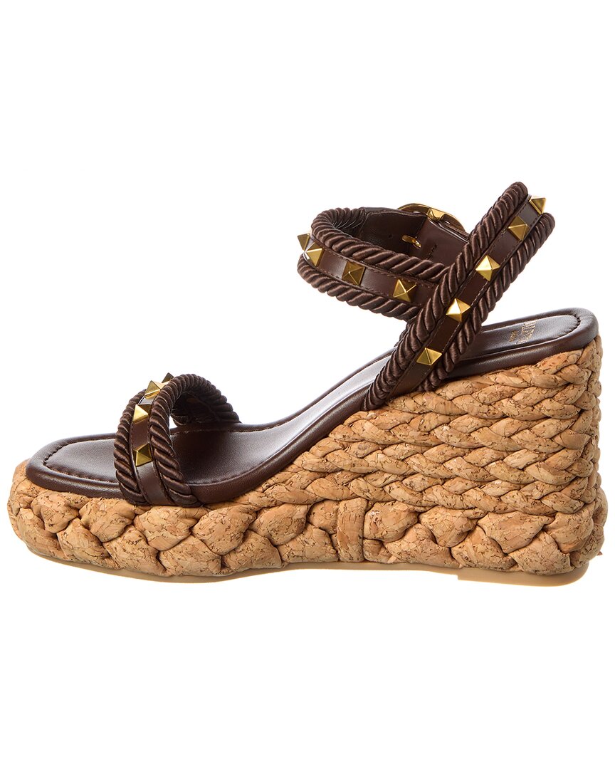 Valentino Rockstud 100 Leather Wedge Sandal