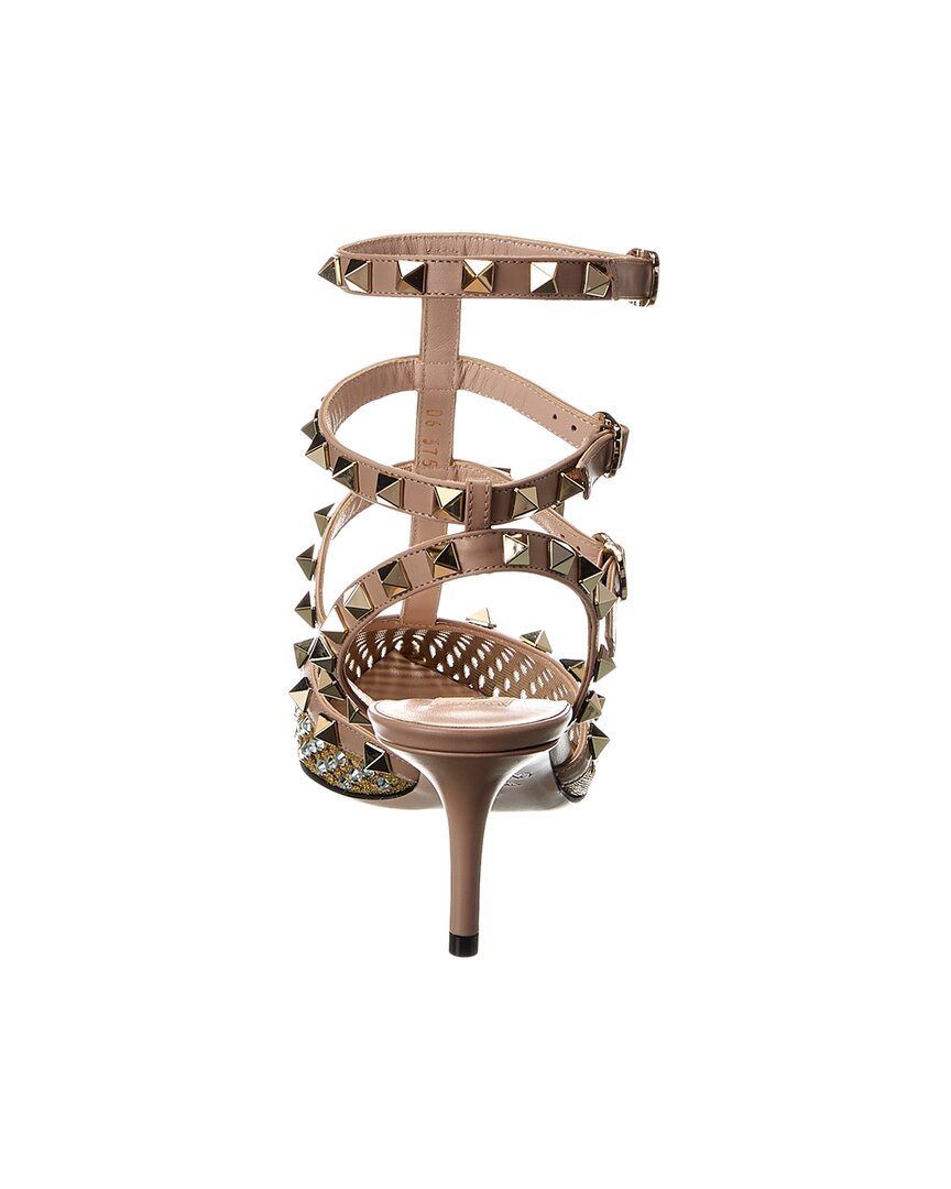 Valentino Rockstud Caged 65 Mesh & Leather Ankle Strap Pump