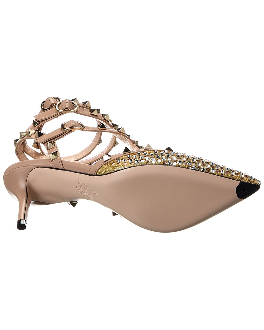 Valentino Rockstud Caged 65 Mesh & Leather Ankle Strap Pump