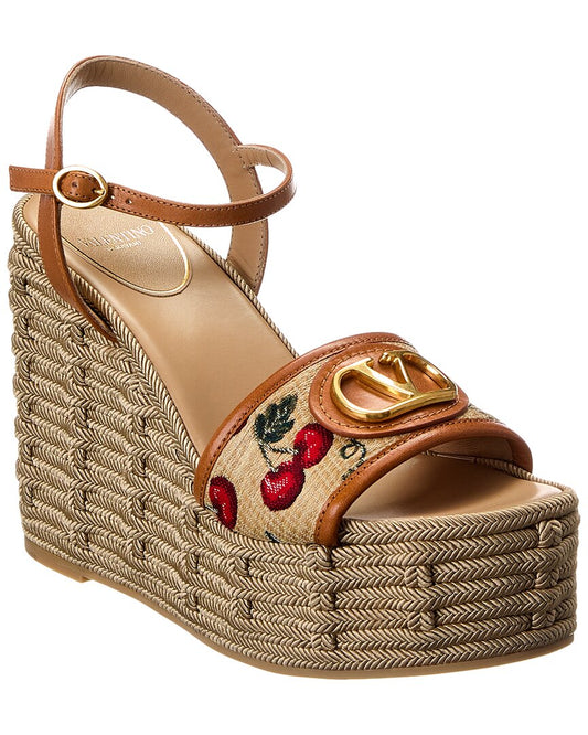 Valentino Vlogo 120 Cherryfic Leather-Trim Wedge Sandal Brown Multi