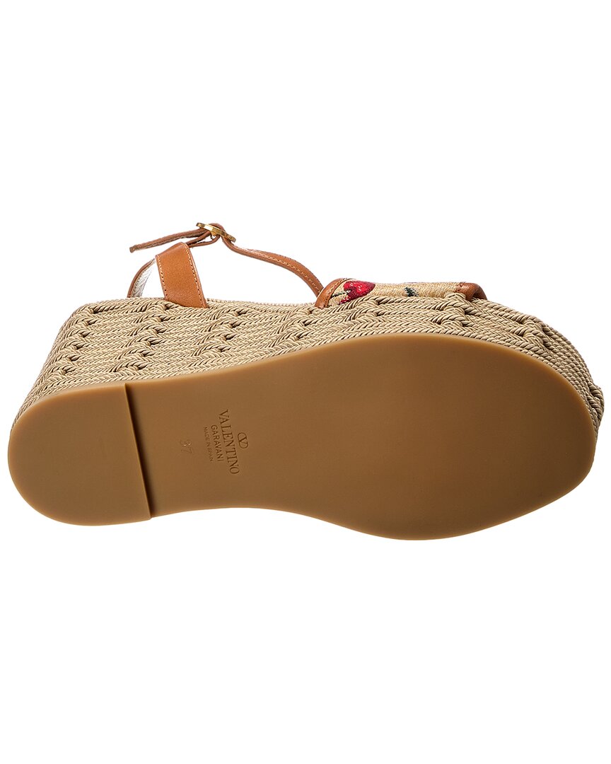 Valentino Vlogo 120 Cherryfic Leather-Trim Wedge Sandal