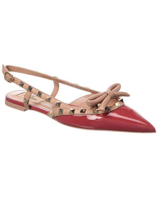 Valentino Rockstud Bow Patent Slingback Ballerina Flat Pink