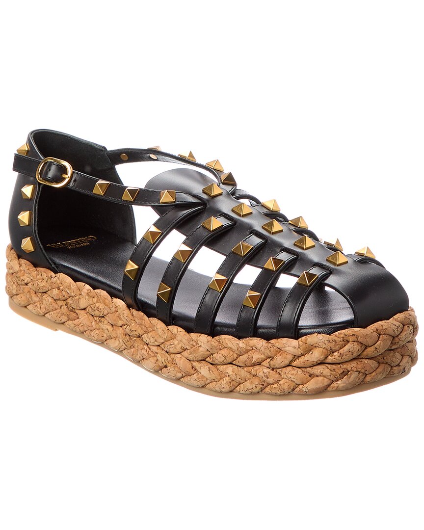 Valentino Rockstud 30 Leather Platform Sandal Black