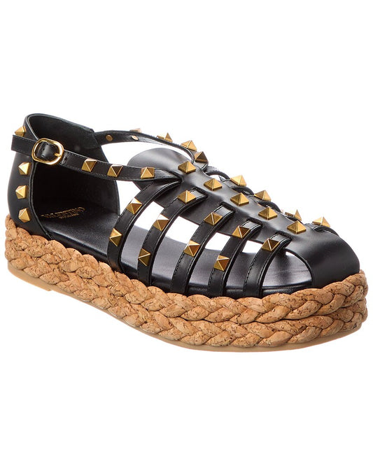 Valentino Rockstud 30 Leather Platform Sandal Black
