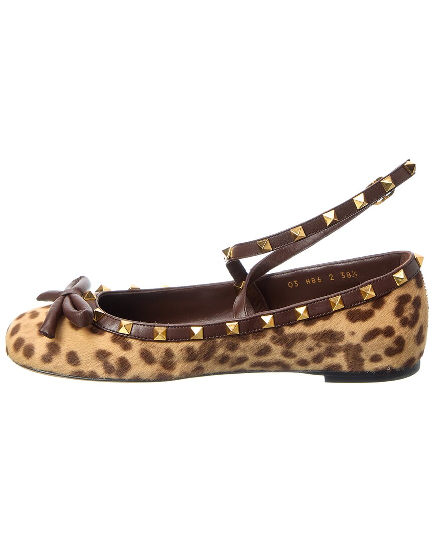 Valentino Rockstud Bow Haircalf & Leather Flat