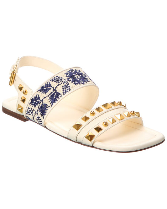 Valentino Rockstud Leather Sandal White