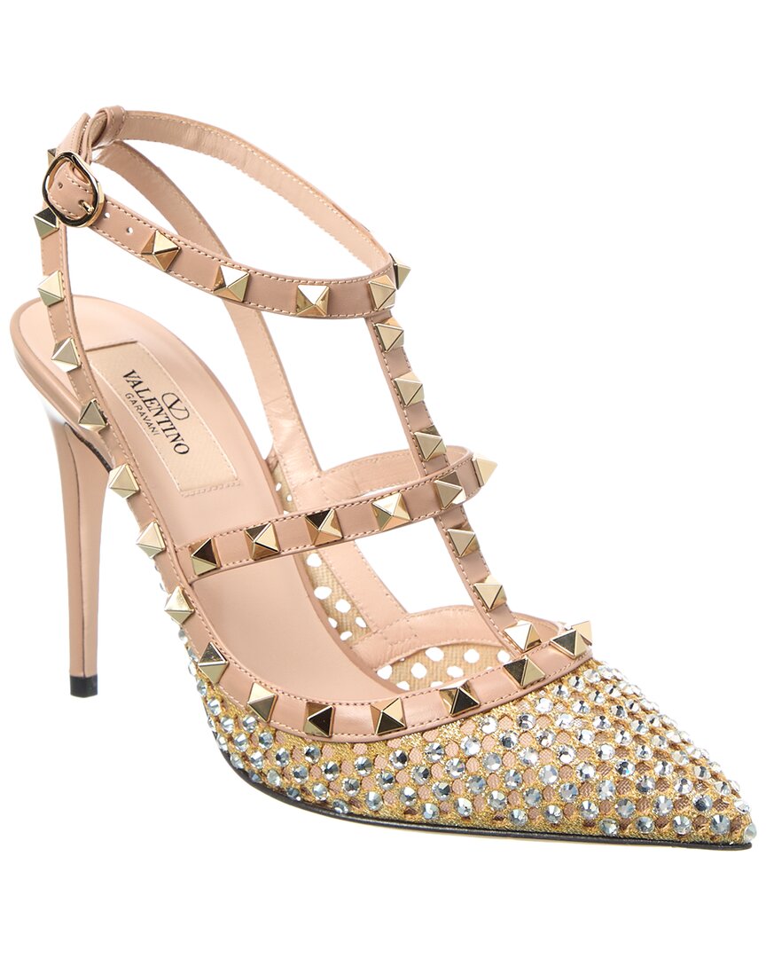 Valentino Rockstud Caged 100 Leather & Mesh Pump Pink