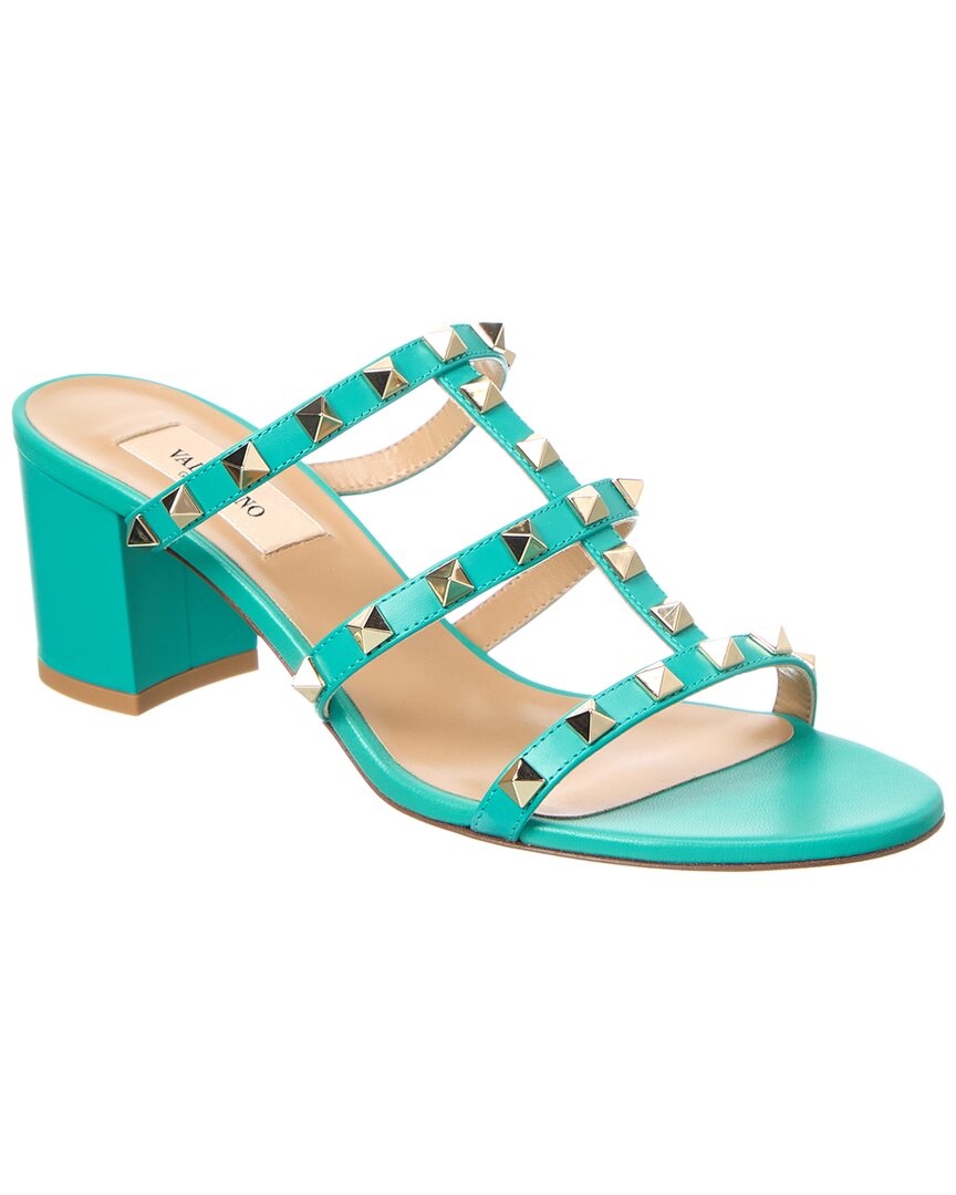Valentino Rockstud Caged 60 Leather Sandal Green