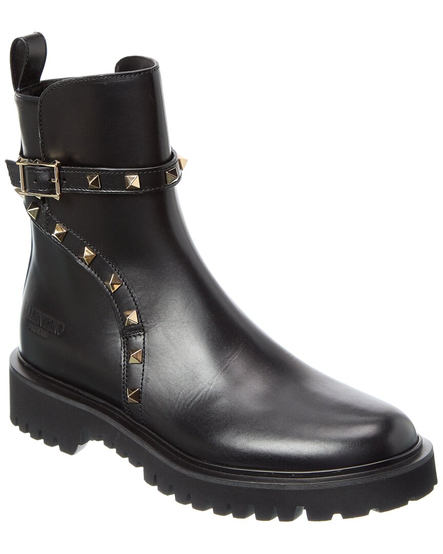 Valentino Rockstud 40 Leather Boot Black