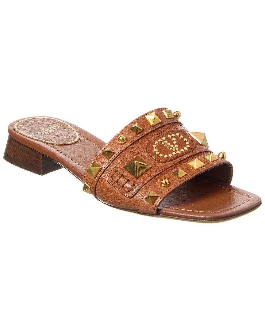 Valentino Rockstud 20 Leather Sandal Brown Multi