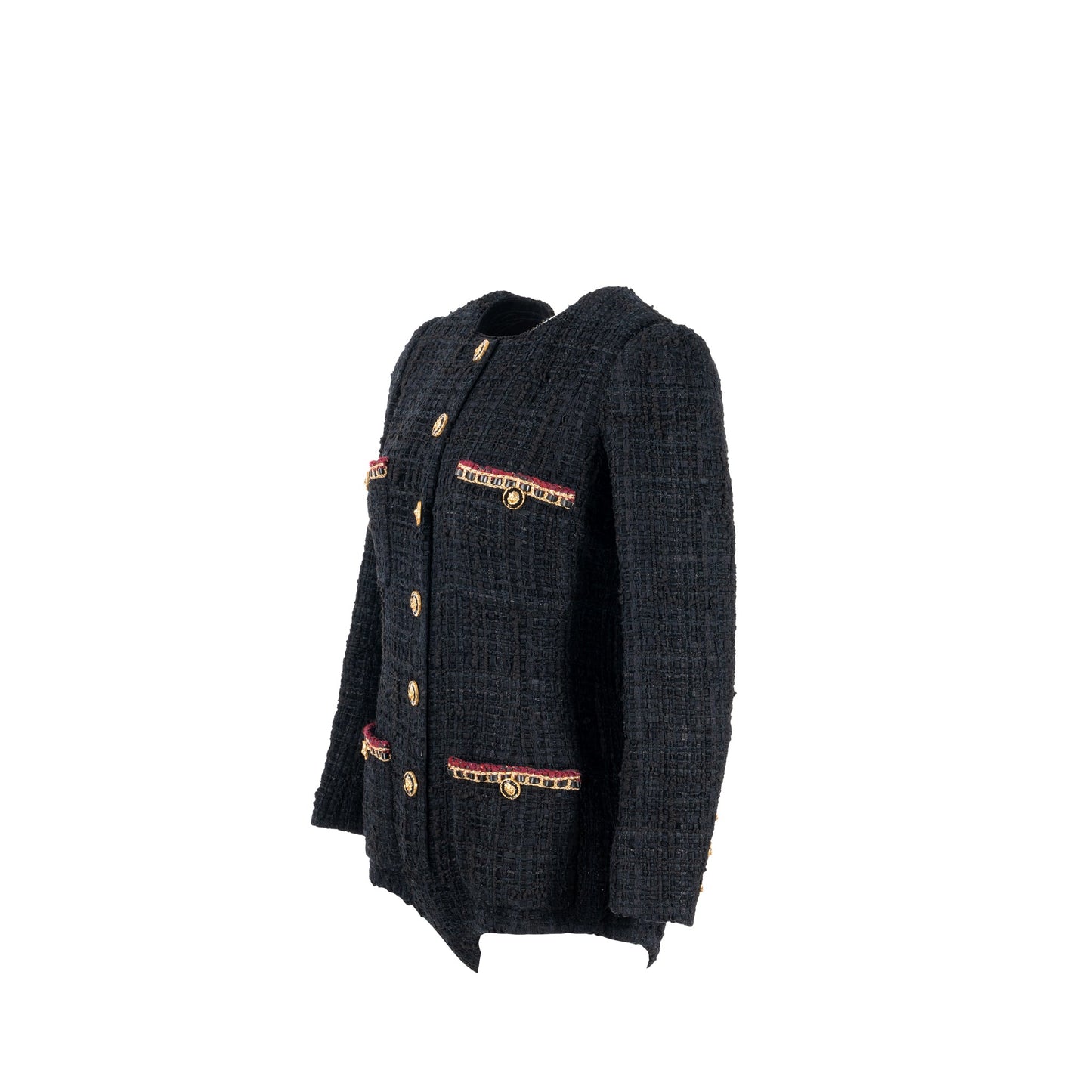 Chanel 21A Size 34 Jumpsuit Jacket Tweed Black/Burgundy/Gold