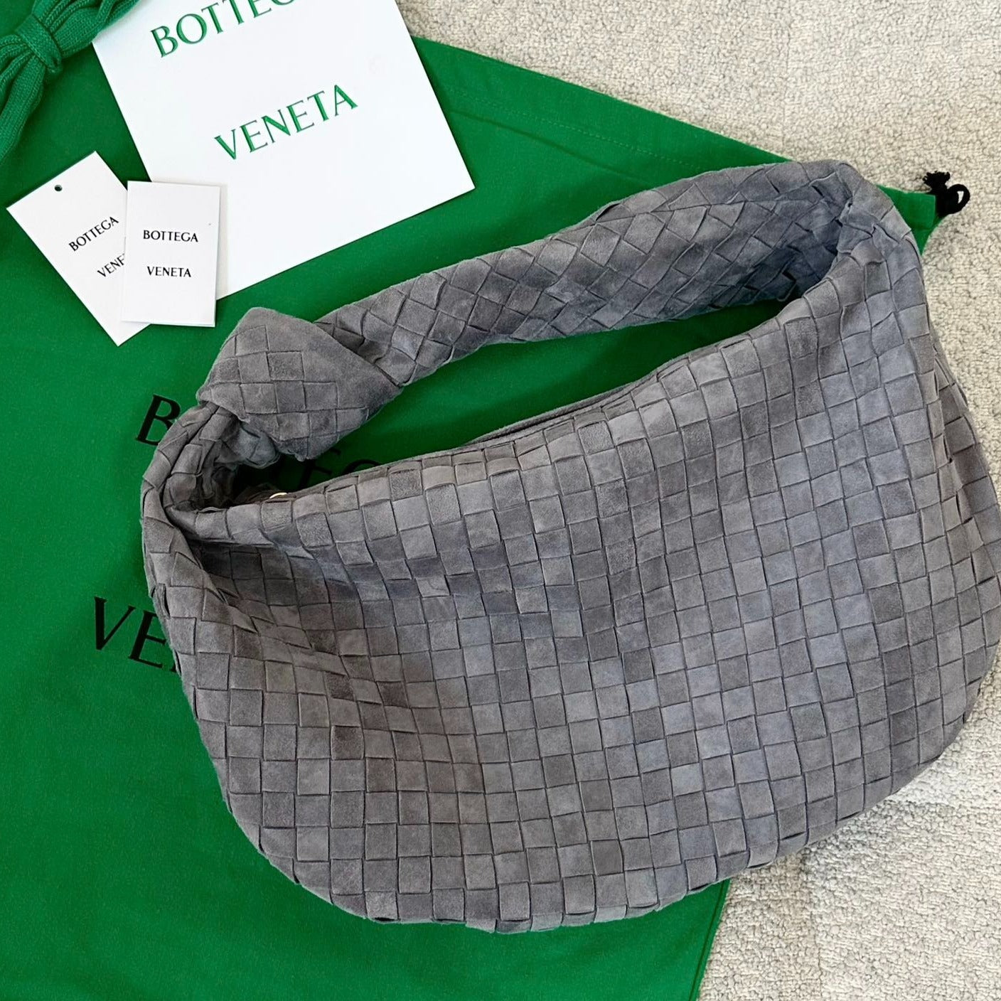 Bottega Veneta BV SMALL JODIE 48CM GREY SUEDE LEATHER