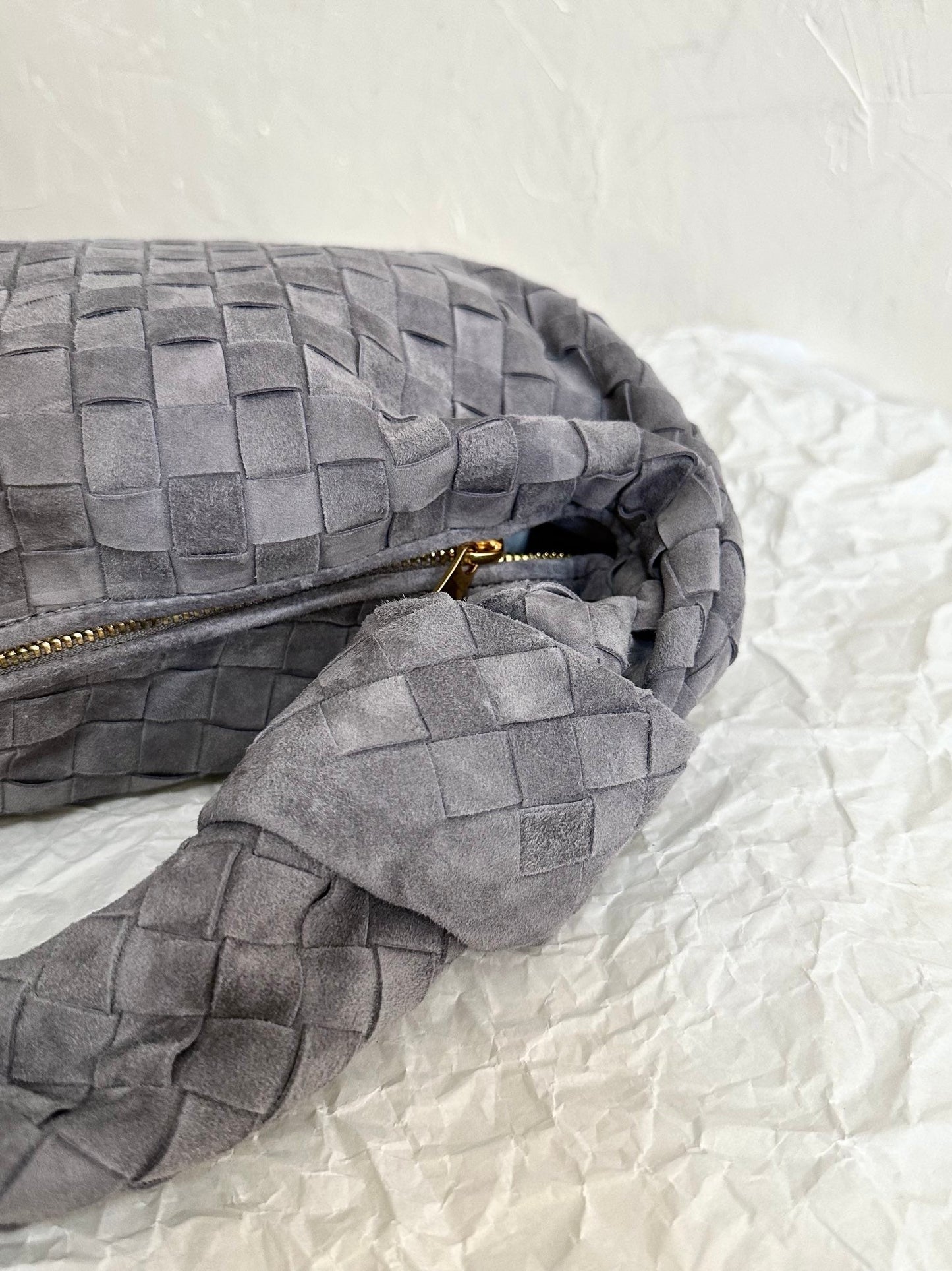 Bottega Veneta BV SMALL JODIE 48CM GREY SUEDE LEATHER