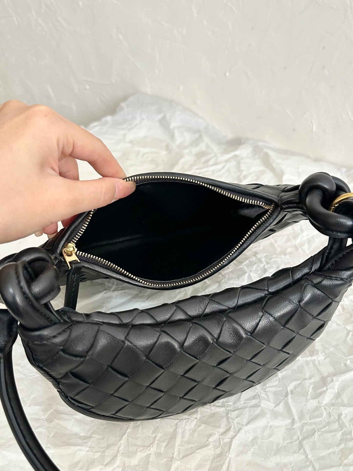 Bottega Veneta BV MEDIUM GEMELLI 36CM BLACK LAMBSKIN LEATHER