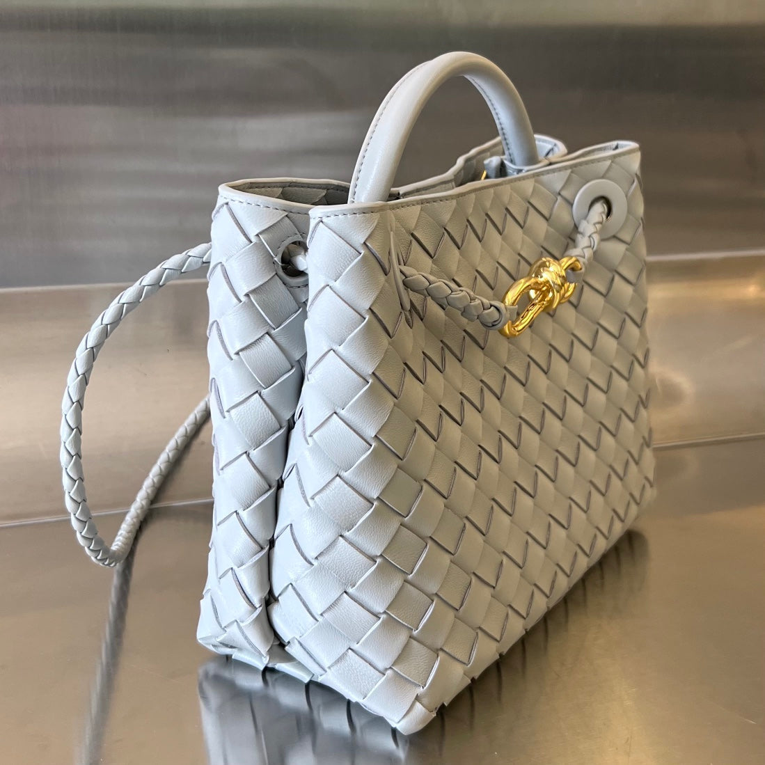 Bottega Veneta BV SMALL ANDIAMO 25CM GREY LAMBSKIN