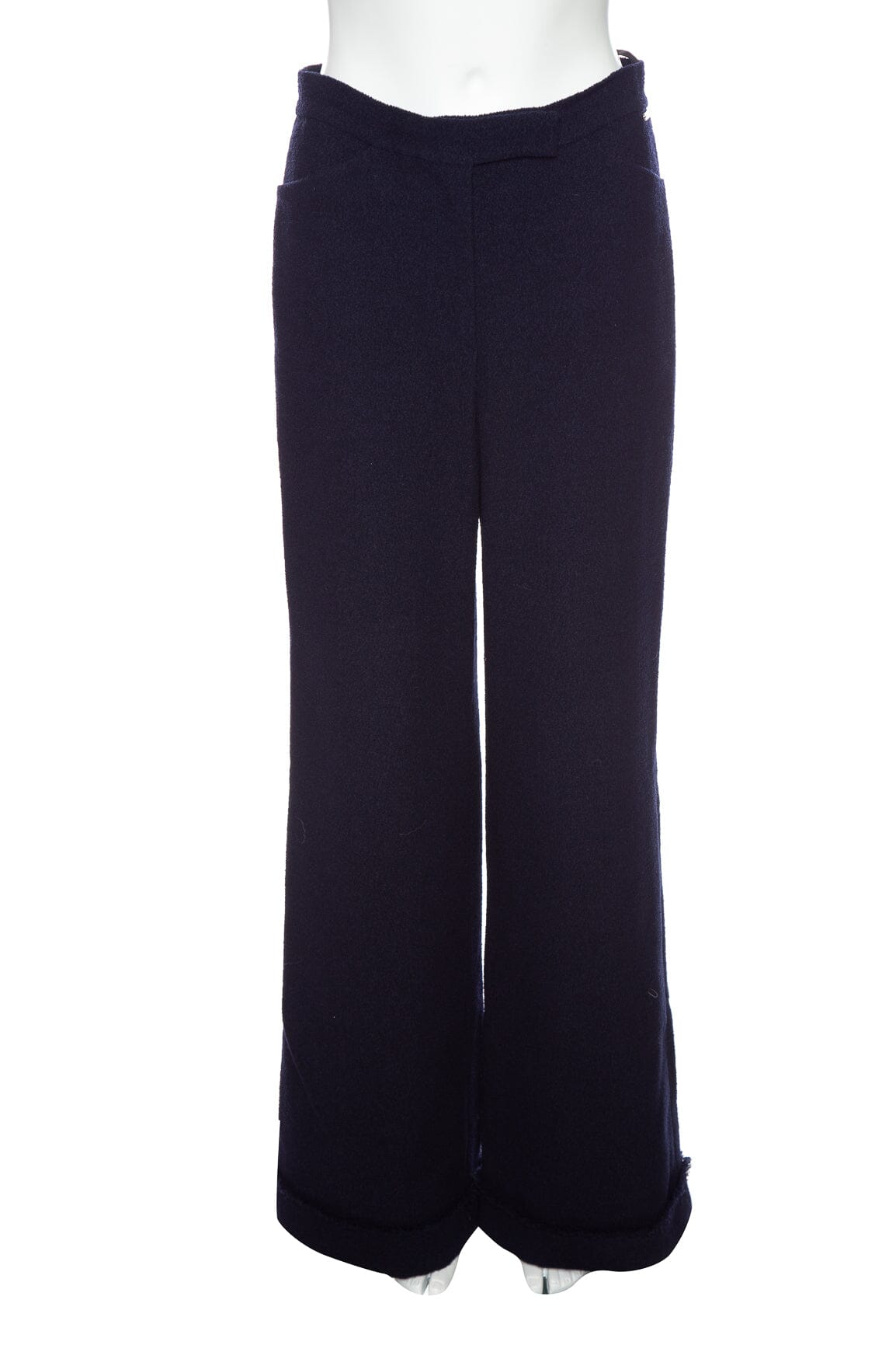 Chanel Navy Wool Straight Leg Cuffed Hem Pant SZ 38