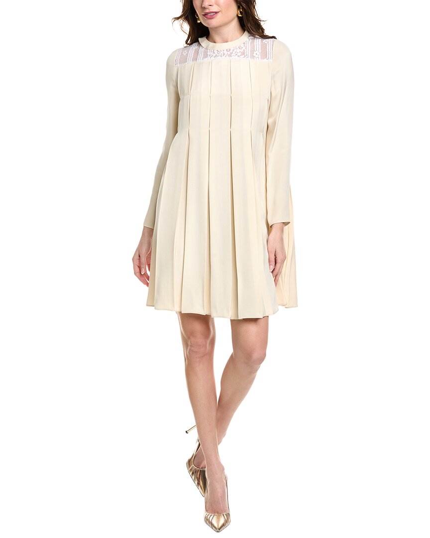 Valentino Pleated Shift Dress 42 Beige