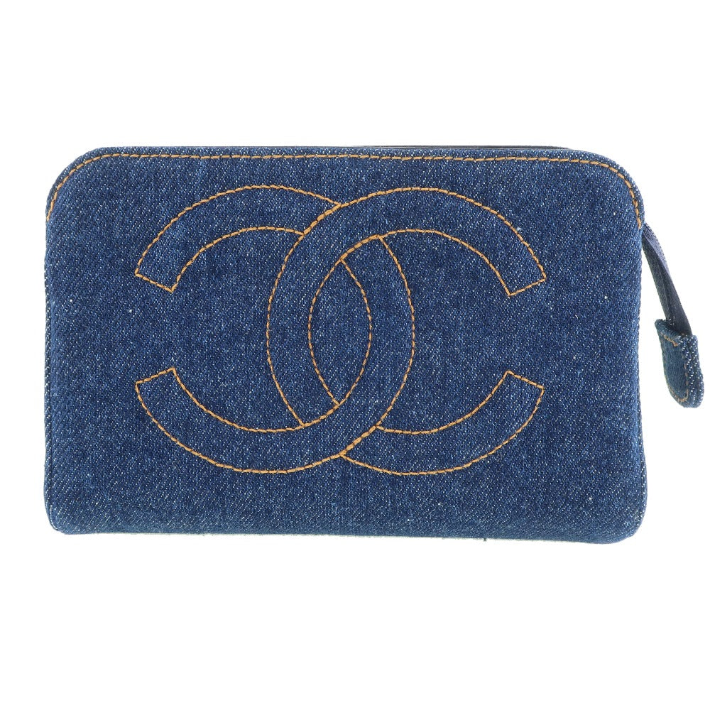Chanel CC Denim Cosmetic Pouch Denim Vanity Bag in New Condition