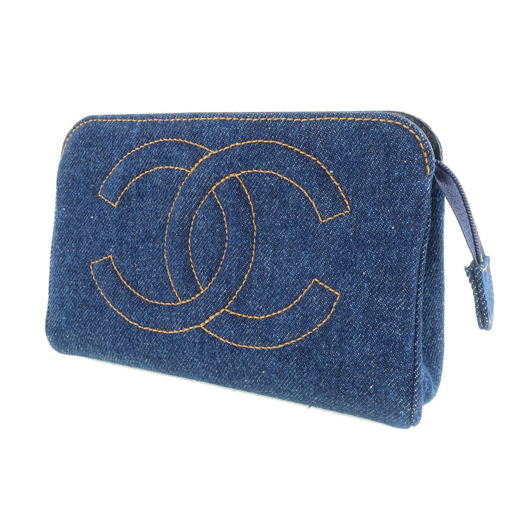 Chanel CC Denim Cosmetic Pouch Denim Vanity Bag in New Condition