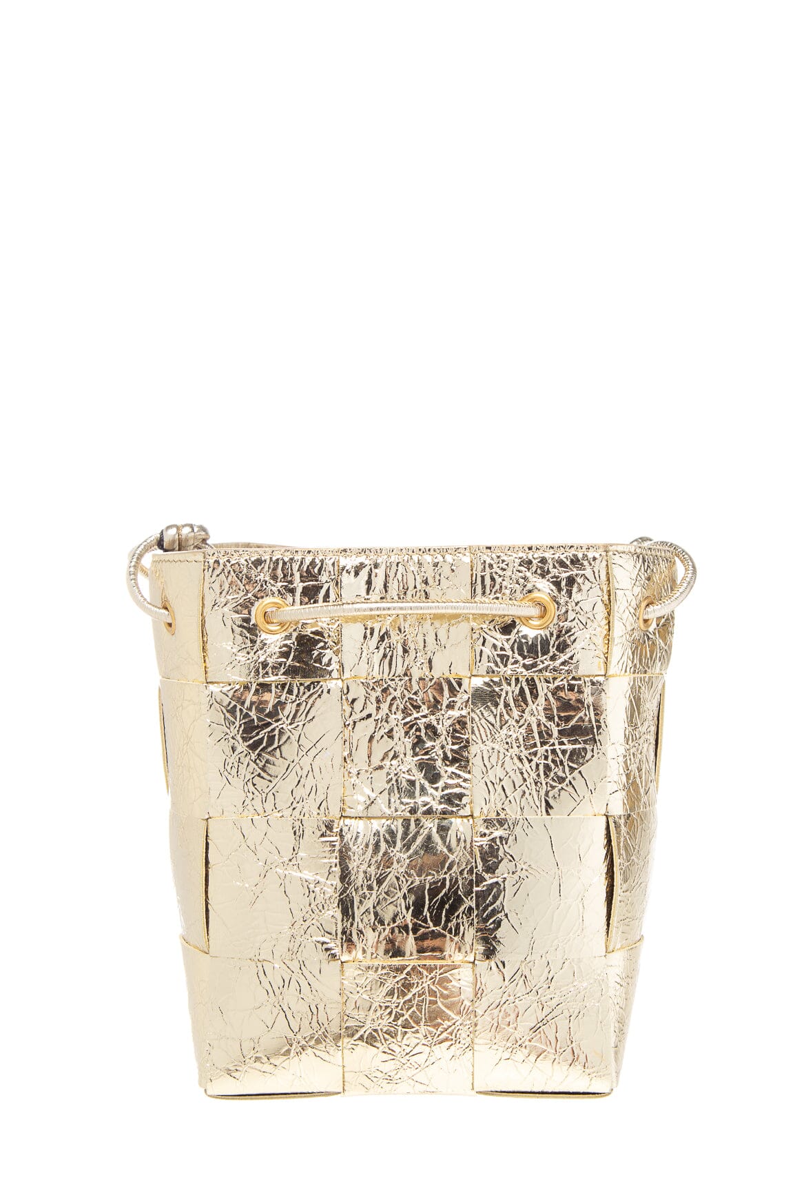 Bottega Veneta Small Metallic Gold Cassette Bucket Bag
