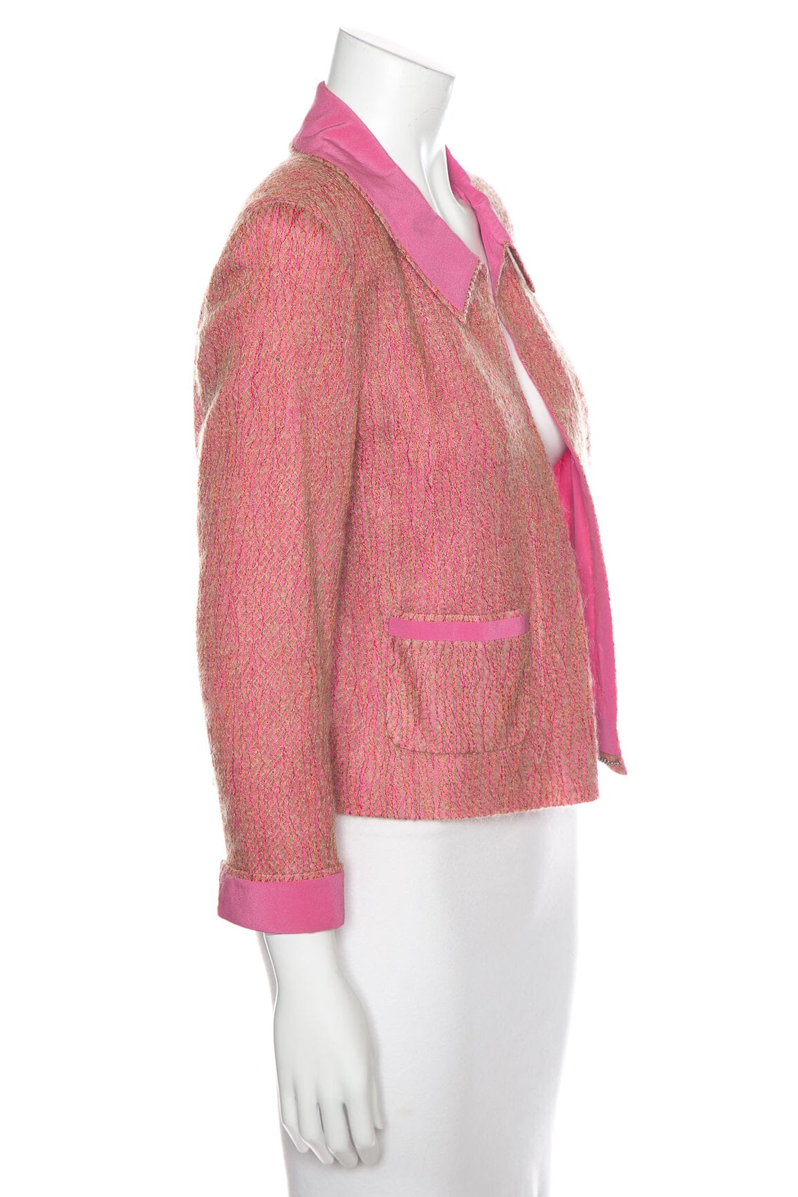 Chanel 2001 Cruise Collection Pink Silk Open Blazer SZ 42