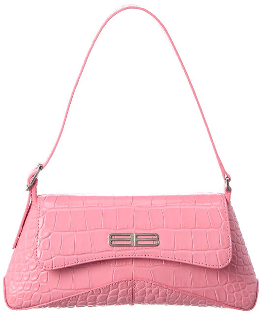 Balenciaga XX Small Croc-Embossed Leather Flap Shoulder Bag
