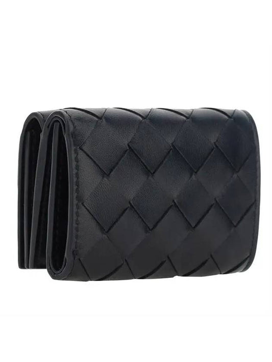 Bottega Veneta Tiny Interciato Bifold Double Flap Bifold Wallet Black