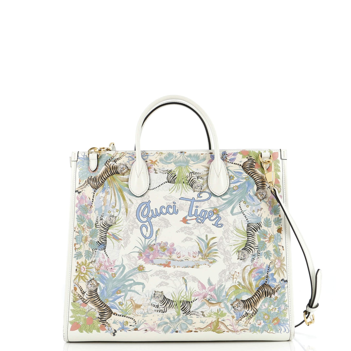 Gucci Tiger Convertible Open Tote Printed Leather Medium
