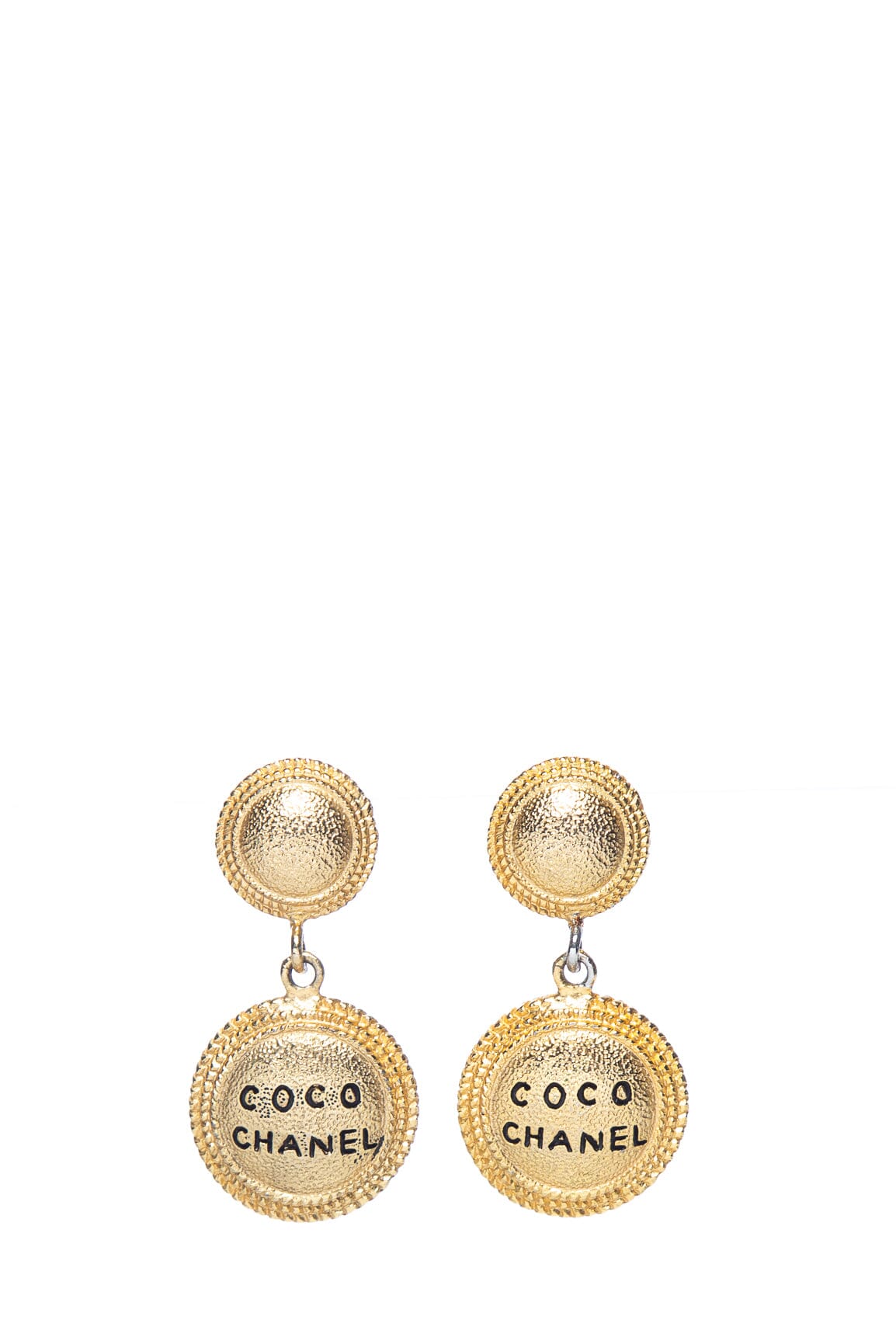 Chanel Vintage Gold Logo Coco Engraved Earrings