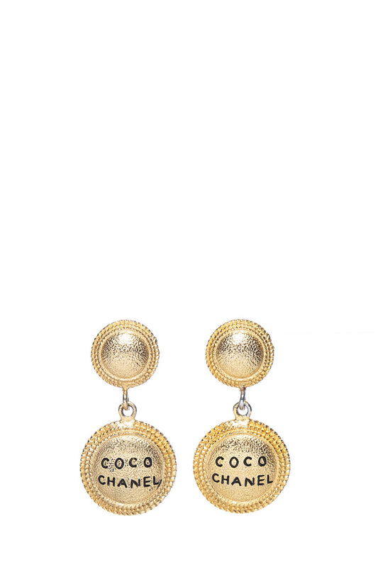 Chanel Vintage Gold Logo Coco Engraved Earrings