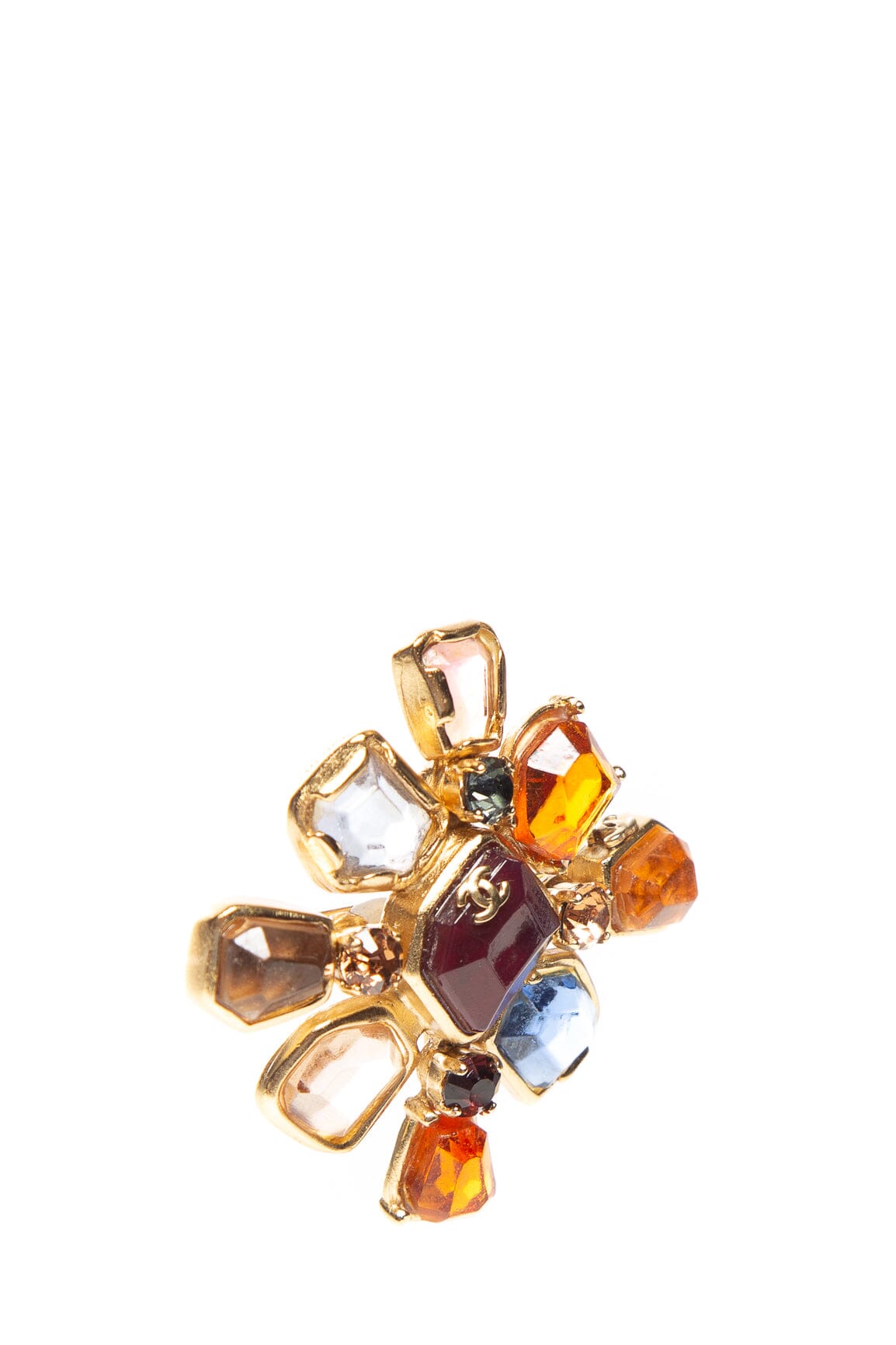 Chanel 2001 Multicolor Gripoix Stone Abstract Brooch