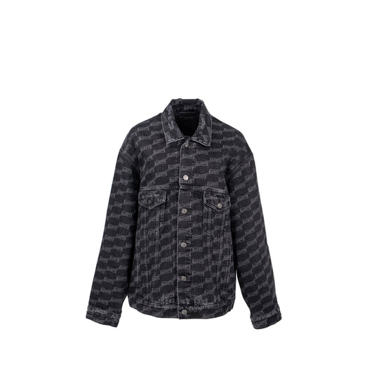 Balenciaga size XS oversized logo-print denim jacket black