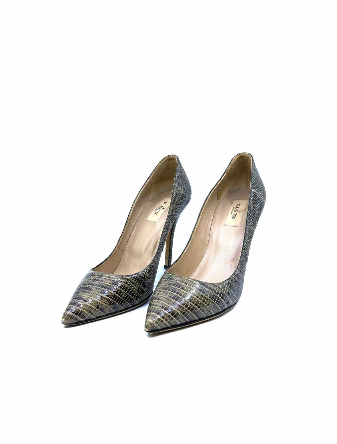 VALENTINO Size 10.5 Brown, beige Lizard Pumps