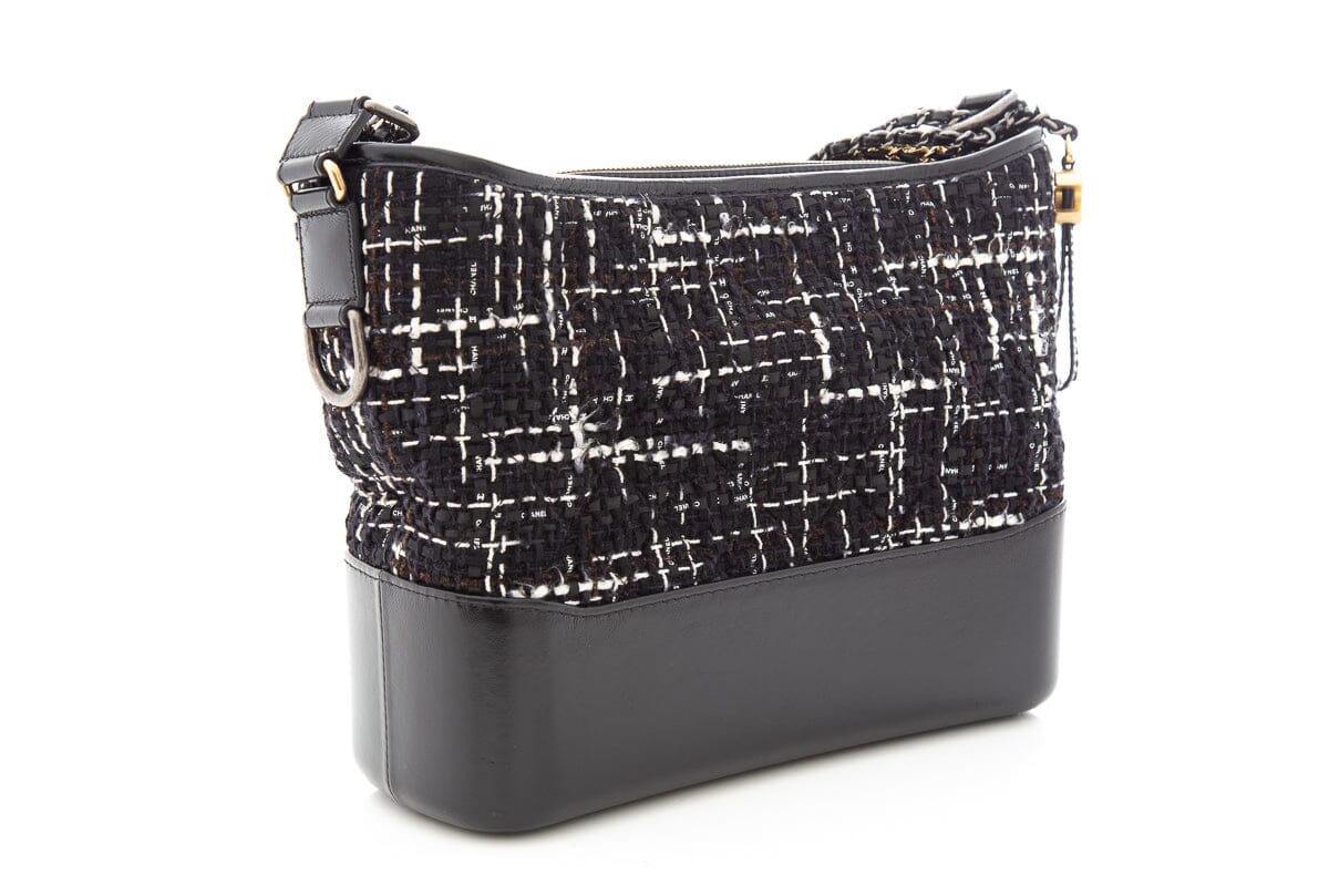 Chanel 2018/19 Black Tweed and Calfskin Gabrielle Hobo Handbag